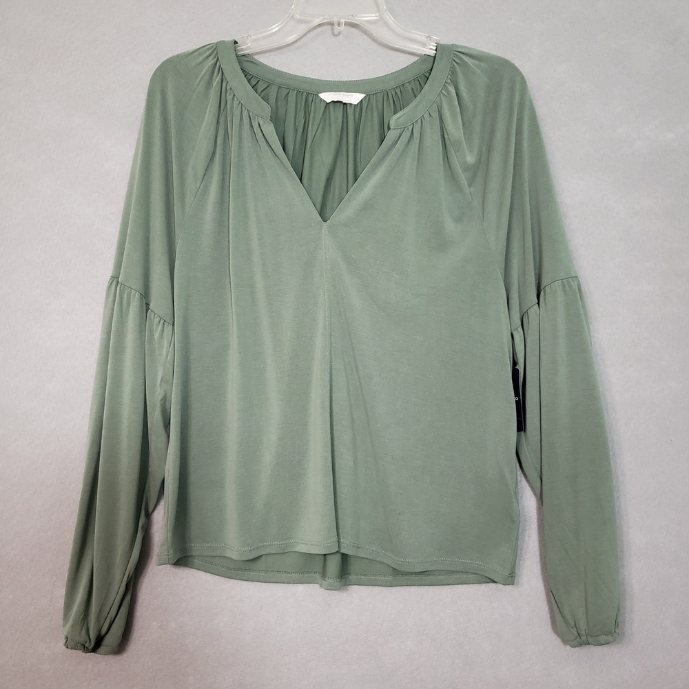 Lucky Brand Womens M Balloon‎ Sleeve Top Sage Green V-Neck Modal Blend